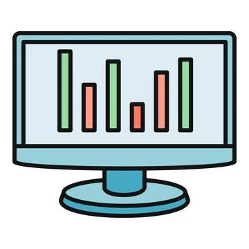 Monitor displaying analytical bar chart data and statistics Stock Illustration