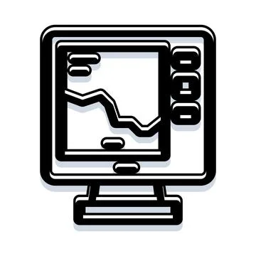 Monitor displaying chart with negative trend and data decline Illustrazione stock