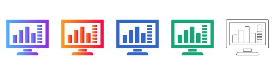 Monitor Displaying Data Charts Icons Stock Illustration
