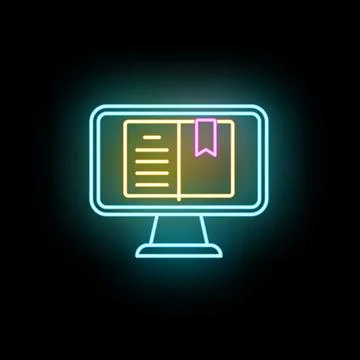 Monitor displaying e book content with bookmark icon Stock Illustration