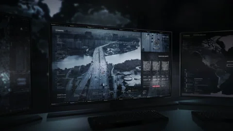 Monitor Displays Crime Prevention Tech Interface To Track Dangerous Criminals Video stock 158237130
