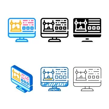 Monitor with diversity printer settings color icon vector Stock Illustration