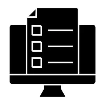 Monitor with document solid icon. List on computer vector illustration isolated Illustrazione stock