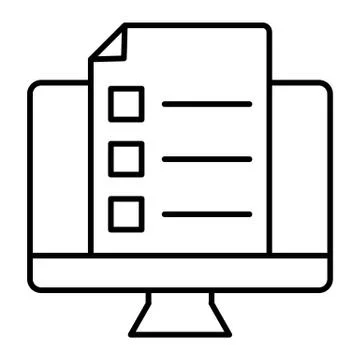 Monitor with document thin line icon. List on computer vector illustration Stock Illustration