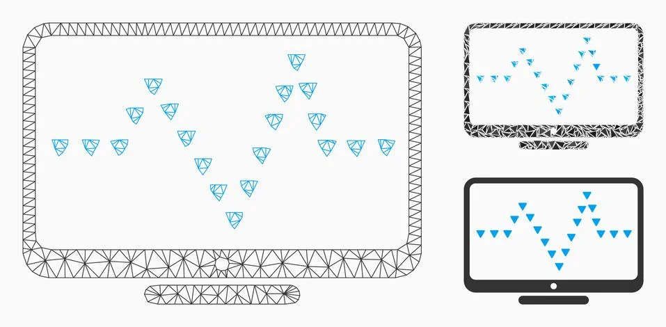Monitor Dotted Pulse Vector Mesh Wire Frame Model and Triangle Mosaic Icon イラスト素材