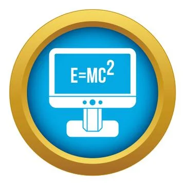 Monitor with Einstein formula icon blue vector isolated Stock Illustration