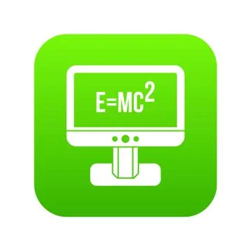 Monitor with Einstein formula icon digital green Stock Illustration