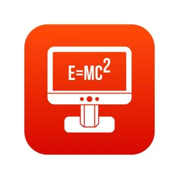 Monitor with Einstein formula icon digital red Stock Illustration