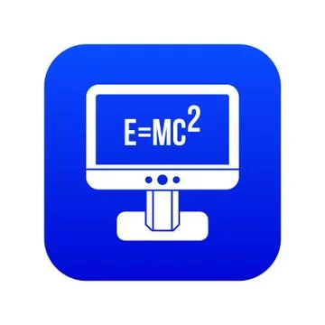 Monitor with Einstein formula icon digital blue Stock Illustration