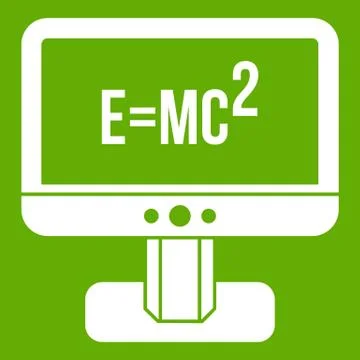 Monitor with Einstein formula icon green Stock Illustration