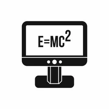 Monitor with Einstein formula icon, simple style Stock Illustration