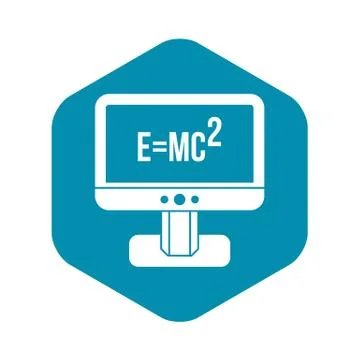 Monitor with Einstein formula icon, simple style Stock Illustration