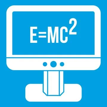 Monitor with Einstein formula icon white Stock Illustration