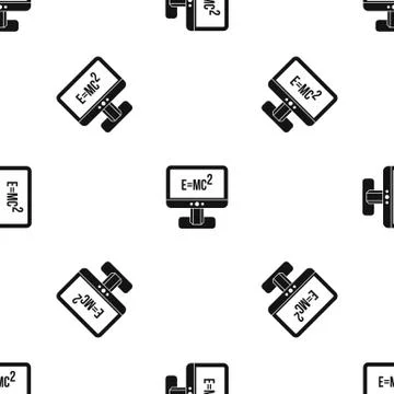 Monitor with Einstein formula pattern seamless black Stock Illustration