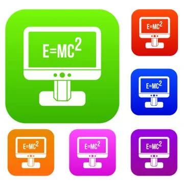 Monitor with Einstein formula set collection Stock Illustration