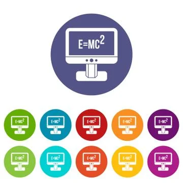 Monitor with Einstein formula set icons Stock Illustration