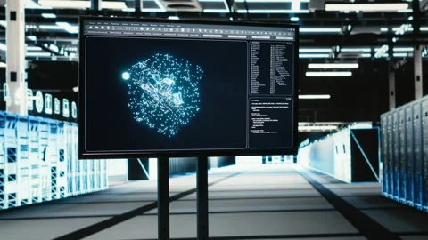 Monitor in empty data center and AR visualization used to troubleshoot issues Stock Footage 329326145