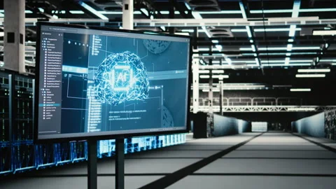 Monitor in empty data center and AR visualization used to troubleshoot issues Stock Footage 329327181