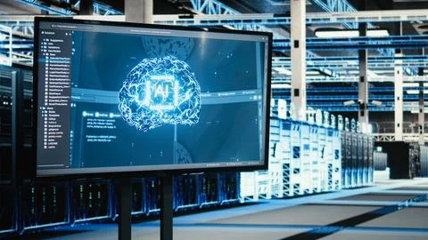 Monitor in empty data center and AR visualization used to troubleshoot issues Stock Photos
