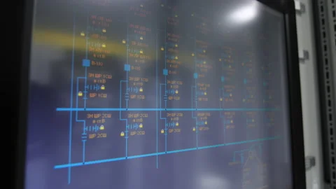 Monitor with equipment connection plan on control panel Stock Footage 154288894