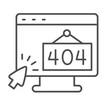 Monitor with error 404 and cursor pointer mouse thin line icon, computing Stock Illustration