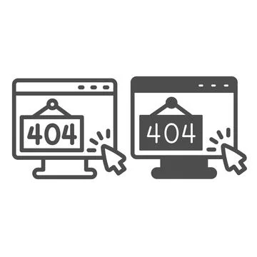Monitor with error 404 and cursor pointer mouse line and solid icon, computing Stock Illustration