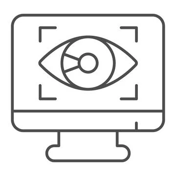 Monitor with eye thin line icon, web security concept, Cyber eye symbol on white Stock Illustration