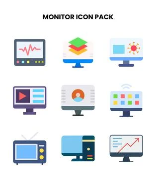 Monitor Flat Bundle Icons Pack Stock Illustration