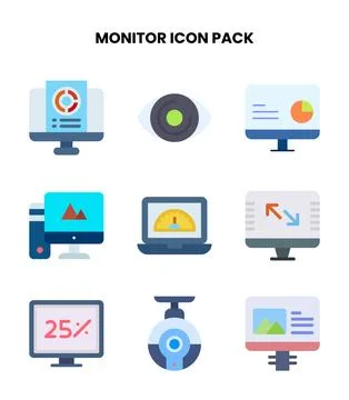Monitor Flat Collection Icons Pack Stock Illustration