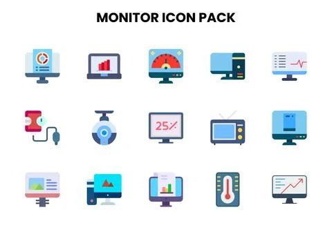 Monitor Flat Collection Icons Pack Illustrazione stock