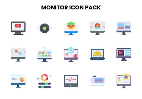 Monitor Flat Icons Pack Stock Illustration