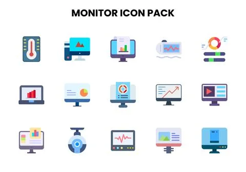 Monitor Flat UI Icons Pack Stock Illustration