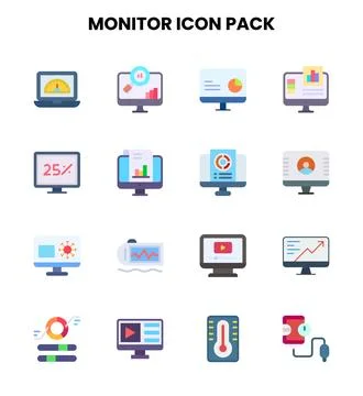 Monitor Flat Vector Icons Pack Stock Illustration