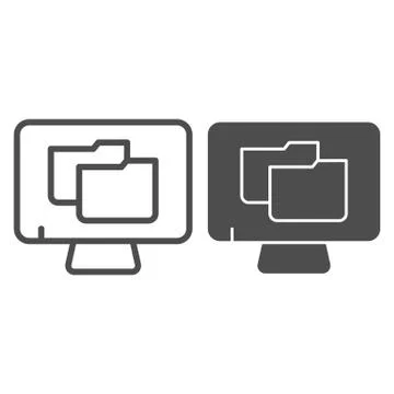 Monitor with folder line and glyph icon. File folder on pc vector illustration Stock Illustration
