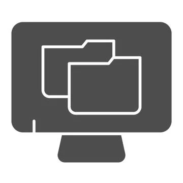 Monitor with folder solid icon. File folder on pc vector illustration isolated Stock Illustration