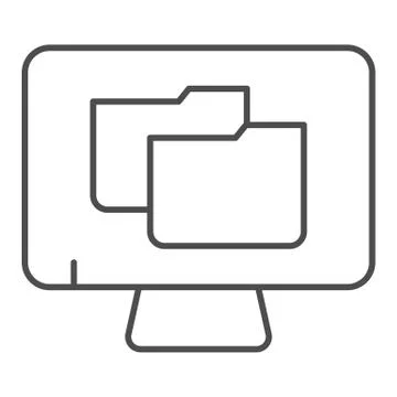 Monitor with folder thin line icon. File folder on pc vector illustration Stock Illustration