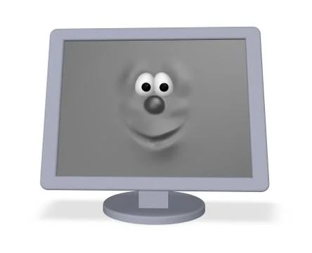 Monitor with funny face on white background - 3d illustration Stock Illustration