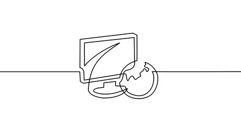 Monitor With Globe One Stroke Animation Stock Footage 113904996