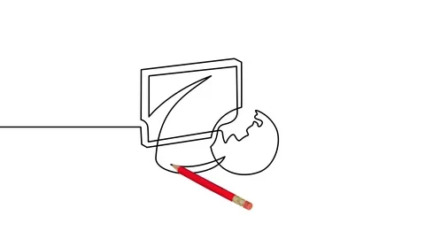 Monitor With Globe One Stroke Animaton Drawn With Pencil Stock Footage 113904998
