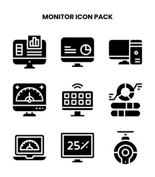 Monitor Glyph Graphics Icons Pack Stock Illustration
