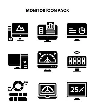 Monitor Glyph Graphics Icons Pack Illustrazione stock