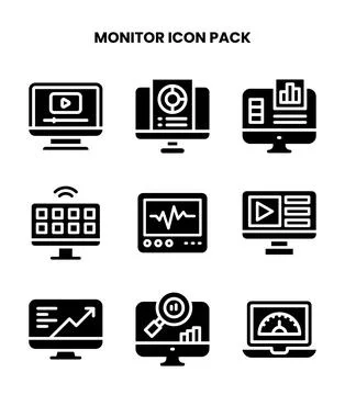 Monitor Glyph Set Icons Pack Ilustración de archivo