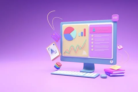 Monitor of Graph analytic form low to high data for website online marketing  Stock Illustration