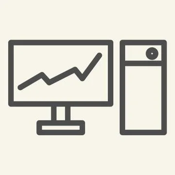 Monitor with graph on the screen line icon. Chart on pc vector illustration Illustrazione stock