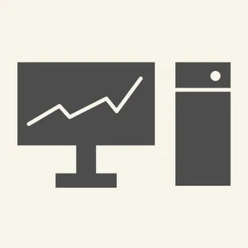 Monitor with graph on the screen solid icon. Chart on pc vector illustration Stock Illustration
