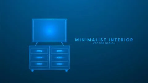 Monitor hanging on the wall. Television on wall and cabinet, minimalist int.. Stock Illustration