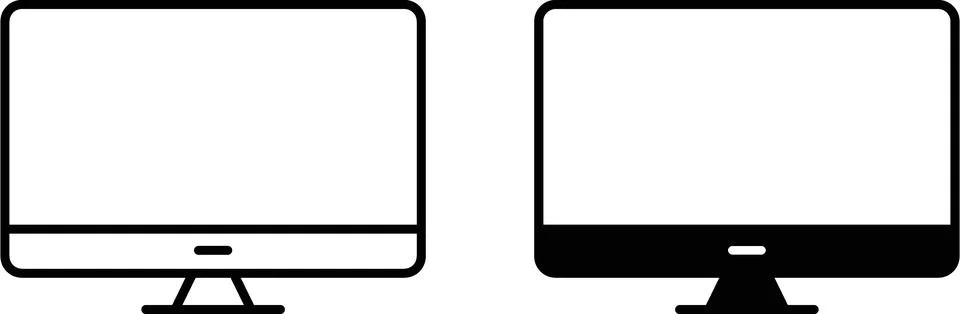 Monitor icon collection in black, Line icons, flat symbols Stock Illustration
