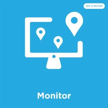Monitor icon isolated on blue background Free Stock Illustration