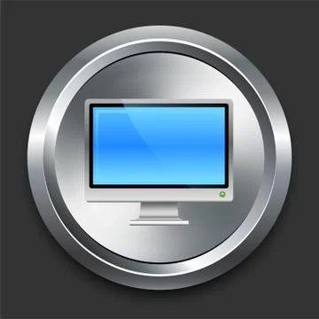 Monitor Icon on Metal Internet Button Stock Illustration