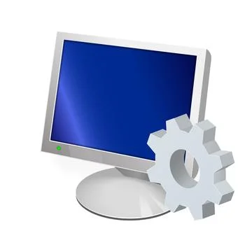 Monitor icon for personal computer with gear icon Settings icon or instructio 스톡 일러스트